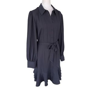 NWT Alex Marie Jesse Long Sleeve Tie Waist Tiered Pleated Shirt Dress Size 12